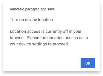 Modal: Turn on device location — location is off in the browser, OK to dismiss